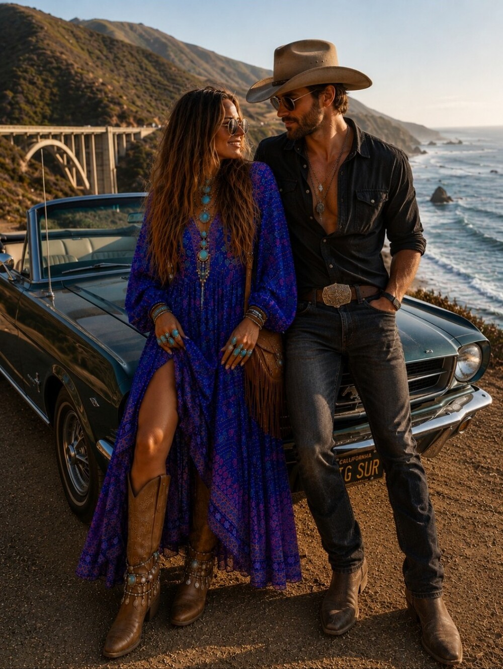 Blue and Purple Floral Boho Maxi Dress